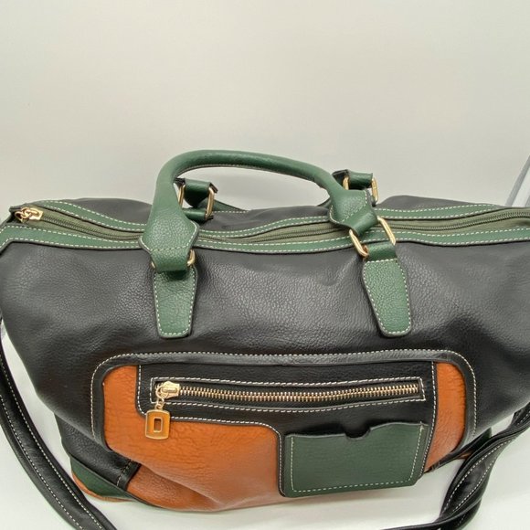 Black Rivet 17" Tote Bag w Should Strap Green Brown Black Handbag Satchel - Picture 2 of 13